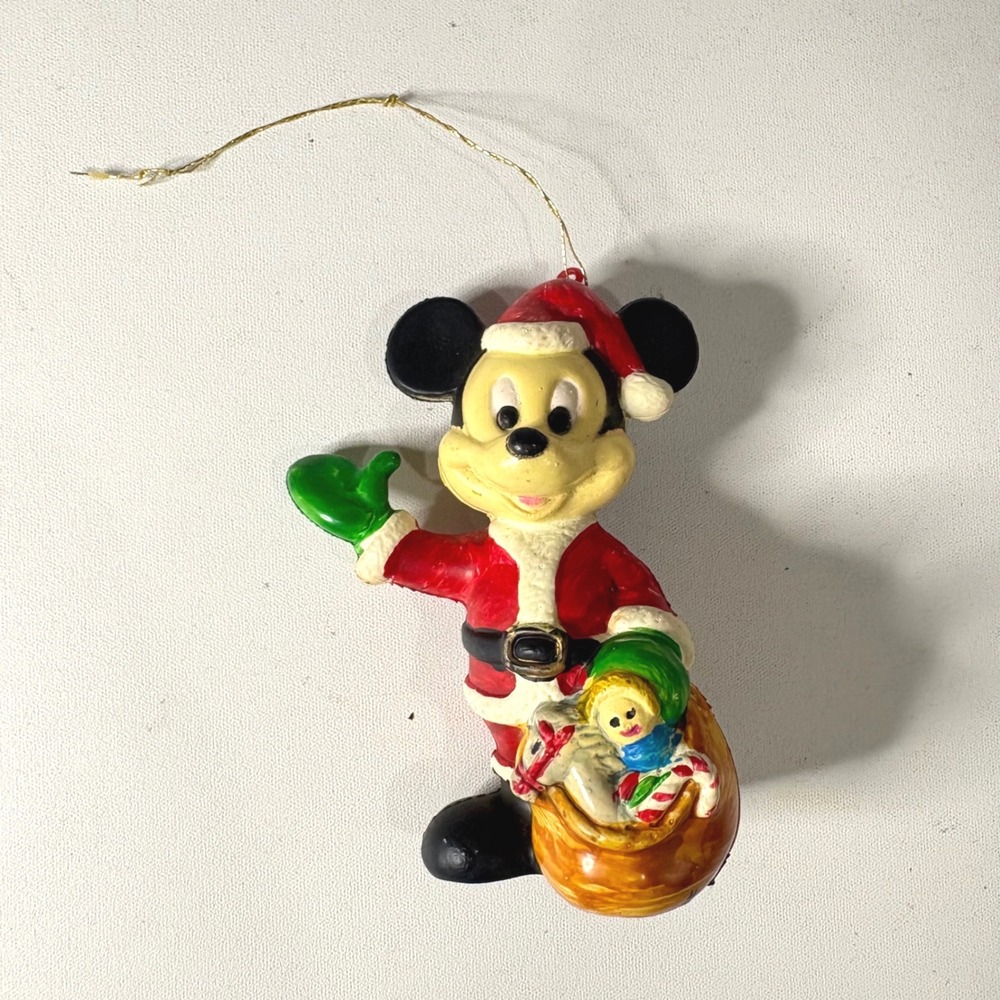 Vintage Disney Mickey Mouse Santa with Toy Sack Christmas Ornament Blow Mold